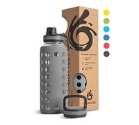 hydro2go borraccia vetro con copertura in silicone 950 ml - lavabile in lavastoviglie | 2 coperchi intercambiabili | 100% a tenuta stagna