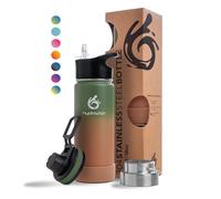 hydro2go ® Borraccia in acciaio inossidabile da 500 ml / 0,5 litri - per bambini, scuola, sport, fitness e attività all'aperto | Bottiglia termica in acciaio inossidabile senza BPA + 3 tappi per bere