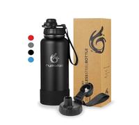 hydro2go Bottiglia in acciaio inox con tappo sportivo - Senza BPA, a prova di fuoriuscita, bottiglia termica per sport, mantiene le bevande fredde 24 h o calde 12 h (Nero, 950 ml)