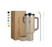 hydro2go Tazza Termica con Cannuccia - Caldo 10 ore, freddo 12 ore - Lavabile in lavastoviglie, senza BPA - Tazza da viaggio per bevande calde e fredde (Greige, 1200 ml)
