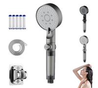 Hydroboost High Pressure, 5-Mode Filtered Shower Head, Filtered Shower Head with Handheld, Built-In Power Wash, One-Click Water Stops, 1/2'' Connection, Tool-Free Installation (Gray)