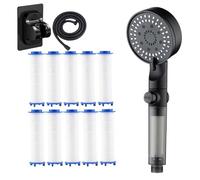 Hydroboosts High Pressure Filtro Shower Head,Handheld Removable Filter Shower Head with and Built-In Water Control Switch, Instant Instant Install (testa comedone + 10 filtri + tubo da 1,5 m + base)