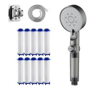 Hydroboosts High Pressure Filtro Shower Head,Handheld Removable Filter Shower Head with and Built-In Water Control Switch, Instant Install (testa grigia+10 filtri + tubo da 1,5 m + base)