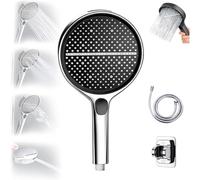 HydroEase Air-Boost 5.9" High-Pressure Handheld Shower Head with 4 Spray Modes, Flexible Hose, Adjustable Bracket, Self-Cleaning Silicone Nozzles, Easy Tool-Free Installation (Silver)