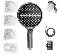 HydroEase Air-Boost 5.9" High-Pressure Handheld Shower Head with 4 Spray Modes, Flexible Hose, Adjustable Bracket, Self-Cleaning Silicone Nozzles, Easy Tool-Free Installation (Black)