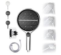 Hydroease Air-Boost 5.9" High-Pressure Handheld Shower Head with 4 Spray Modes, Pressure-Boosting Handheld Showerhead, Easy Tool-Free Installation, Self-Cleaning Silicone Nozzles (Silvery)
