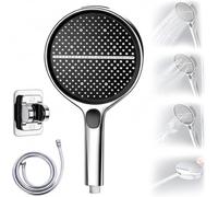HydroEase Air-Boost High-Pressure Handheld Shower Head with 4 Spray Modes, New Detachable Hose & Adjustable Bracket, Self-Cleaning Silicone Nozzles, Tool-Free Installation, Universal Fit (Silver)