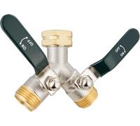 Hydrogarden Distributore di acqua a 2 vie, Y distributore 3/4 pollici, alta portata in ottone connettore acqua, manico allungato 3/4 pollici adattatore per casa, cortile/lavatrice (grande corrente)