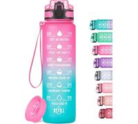 HydroPal Borraccia 1 Litro, Borraccia Bambina con Palestra Motivazionale, 1l Borraccia Personalizzata con Orari per Bere, senza BPA, Borracce a Prova Di Perdite per Palestra (Rosa e blu)