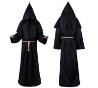 HYDTQCL Costume Monaco, Abito da Monaco, Frate Medievale Abito Talare Costume Mantello con Cappuccio, con Collana a Croce & Corda in Vita, Saio Medievale Costume Carnevale Uomo (S)