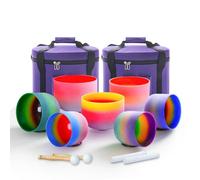 Hye-eun Set di 7 campane tibetane in cristallo da 432 Hz, 17-30,5 cm, color arcobaleno, con custodia per il trasporto, per yoga, strumento di guarigione del suono, meditazione