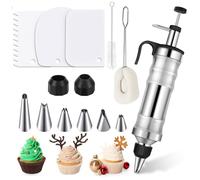 HYEIOL Siringa per guarnire, in acciaio inox, set da 14 pezzi, 400 ml, riutilizzabile, professionale con 6 beccucci per cupcake, decorazione torte, BHQ926