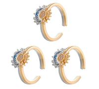 HYEIUIRA Set di 3 anelli unisex con sovrapposizione di sole e luna, anello aperto con diamanti, anello dell'amicizia regolabile a strati per le donne, Misura unica, Acciaio inossidabile, Nessuna