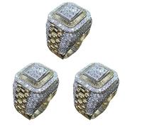 HYEIUIRA Set di 3 pezzi Anello Maschile Full Diamond Hip Hop Punk Trapano Ad Acqua Iced Out Anello Oro per Gli Uomini Fatti A Mano Delicato Bling Oro Diamante Uomini Anelli Boss Cuban Style per gli