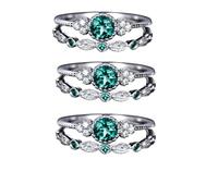 HYEIUIRA Set di 3 pezzi due pezzi di zirconi intarsiati anelli da donna, micro intarsiato smeraldo verde anello gioielli, Misura unica, Acciaio inossidabile, Nessuna pietra preziosa