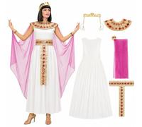 Hyelntu Cleopatra - Costume da regina egiziana, 6 pezzi, set da dea greca | Set da 6 pezzi, abito bianco, copricapo, scialle, cintura, mantello rosa, polsini, poliestere, vestibilità per adulti