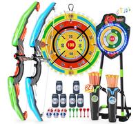 HYES 2 Pack Arco e Frecce per Bambini con 29" Dardo Bordo, LED Illuminare Set di Dinosauro Tiro con L'Arco con Frecce, Obiettivo di Luce, Indoor Outdoor Regali Giocattoli per Ragazzi Ragazze