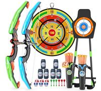HYES 2 Pack Arco e Frecce per Bambini, Tiro con l'arco con Luci LED, Bersaglio, Ventosa Frecce, 29'' Dardo Bordo, Sport Giocattoli Regalo per Interni ed Esterni, per Ragazzo e Ragazza di 3-12 Anni