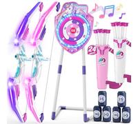 HYES 2 Pack Arco e Freccia per Bambini, LED Luce Unicorno Tiro con L'Arco Set con Frecce Aspirazione, in Piedi Glow Target, Punteggio Obiettivi, Indoor Outdoor Regali Giocattoli per Ragazzi Ragazze