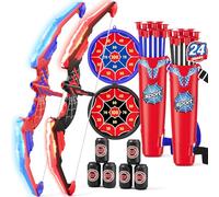 HYES 2 Pack Tiro con L'Arco Freccia e Arco per Bambini, Kit Arco e Frecce Giocattolo con Luci LED, Ventosa Frecce, Bersaglio, Giocattolo Interno ed Esterno Ragazzo Ragazza Regalo di Natale
