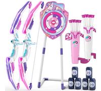 HYES Arco e Frecce per Bambini con Luci LED, Set di Giocattoli con Arco e Frecce con Archi, Ventosa Frecce, Faretra Bersaglio, Supporti Freccia e Punteggi, Tiro con I'arco Giocattolo