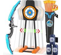HYES Arco e Frecce per Cambini con Luci LED, Set di Tiro Giocattoli con Frecce e Arco, 12 Ventosa Frecce, 1 Bersaglio Mobile, 1 Supporto Freccia, Regalo per Interni ed Esterni