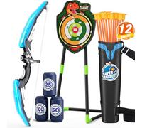 HYES Arco e Frecce per Cambini con Luci LED, Set di Tiro Giocattoli con Frecce e Arco, 12 Ventosa Frecce, 1 Bersaglio, 1 Supporto Freccia, Regalo per Interni ed Esterni, Blu