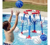 HYES Canestro da Basket per Piscina, Canestro Piscina Galleggiante con 4 Palline e Pompa, 8 Anelli, Set da Canestro Basket Giochi Acqua Piscina per Bambini e Adulti, Rosso
