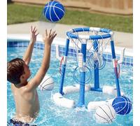 HYES Canestro da Basket per Piscina, Canestro Piscina Galleggiante con 4 Palline e Pompa, 8 Anelli, Set da Canestro Basket Giochi Acqua Piscina per Bambini e Adulti, Blu