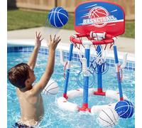 HYES Canestro da Basket per Piscina, Canestro Piscina Galleggiante con 4 Palline e Pompa, 8 Anelli, Set da Canestro Basket Giochi Acqua Piscina per Bambini e Adulti, Rosso