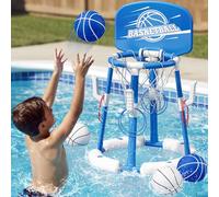 HYES Canestro da Basket per Piscina, Canestro Piscina Galleggiante con 4 Palline e Pompa, 8 Anelli, Set da Canestro Basket Giochi Acqua Piscina per Bambini e Adulti, Blu