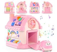 HYES giocattoli per ragazze di 1 anno, Montessori giocattolo, 8 in 1 Multi Funzione casa giocattolo per bambini con musica/auto/orologio/telefono/luce, musicale sensoriale regali per bambino 1-2 anni