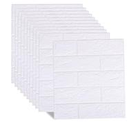 Hyesrtey 10PCS 3D Carta da Parati Mattoni,Pannelli Decorativi 3d per Parete,Autoadesiva Wallpaper Brick, Pannello Parete Decorativo Impermeabile per Cucina Salone Ufficio TV Sfondo (Bianco)