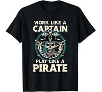 HYEWOI Limited Work Like A Captain Play Like A Pirate Skull T-Shirt BlackL