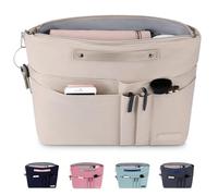 HyFanStr Organizer da Borsa Donna, Poliestere impermeabile Organizzatore Interno Purse, Organizer Borse con tasca con Chiusura Cerniera e Portachiavi Beige (L)