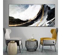 HYFBH Quadro su tela di grandi dimensioni, stampa in oro bianco e nero, poster moderno astratto, dipinto su tela, soggiorno, decorazioni per pareti, immagini, 75x150cm/30x59in con cornice