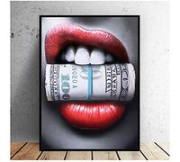 HYFBH Stampe d'arte da parete Poster Labbra rosse sexy Morso proiettile e soldi Quadri moderni su tela per soggiorno Decorazioni per la casa Quadro 40X60 CM Denaro per labbra