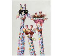 HYFBH Stampe su tela Arte Colorata Olio Animale Giraffa Una famiglia con gli occhiali Quadro su tela Immagine per pareti Camera da letto 50x70 cm (19,7 "x27,6) Con cornice