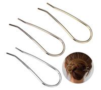HYFEEL Forchetta per capelli in metallo, 11,7 cm, a forma di U, in lega placcata oro, 2 forcine per chignon, forcine per capelli da donna, accessori per acconciature spesse, confezione da 3