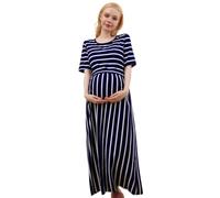 HYFEUOKF Abito Premaman a Righe con Scollo Rotondo for L'Allattamento Durante Il Parto, Elegante e Comodo for Le Donne Incinte