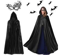 Hyfkjdm Capo Nero con Cappuccio,Halloween con Cappuccio Con una Maschera per gli Occhi in Pizzo.,Mantello Halloween,Mantello Nero per Masquerade Costume Bambini(150)