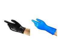 HyFlex 48-101 Guanti da Lavoro Sottili,Fodera Elastica con Rivestimento in Poliuretano,Nero,Taglia L (12 Paia)+AlphaTec 37-310 Guanti da Lavoro in Nitrile,Protezione Multiuso Usi,Blu,Taglia L (12Paia)