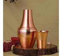 HYGGE - Caraffa da comodino in rame puro, brocca in rame puro, per regali, casa, sport e yoga, con bicchiere, benefici per la salute ayurvedica, capacità 1,4 litri