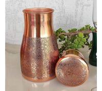 HYGGE - Caraffa da comodino in rame puro, brocca in rame puro, per regali, casa, sport e yoga, con bicchiere, benefici per la salute ayurvedica, capacità 1 litro (34 once), goffrato scuro