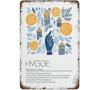Hygge Definition Targa in metallo in stile scandinavo, arte popolare, poster in latta con parole danesi, decorazione per la casa, decorazione da parete vintage, decorazione per casa, bar, caffetteria