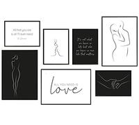 Hyggelig Home Set di poster di alta qualità, 7 immagini abbinate in elegante set come decorazione per il soggiorno - 3 x DIN A3 + 4 x DIN A4 - Line Art senza cornice