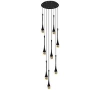 HYHDDM Lampadario a sospensione LED dimmerabile con 8 cristalli - Lampada a cupola a spirale a goccia di pioggia for soffitto alto - Apparecchio for ingresso, scala(Black,Raindrop)