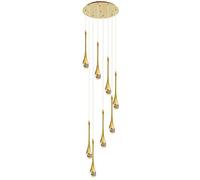 HYHDDM Lampadario a sospensione LED dimmerabile con 8 cristalli - Lampada a cupola a spirale a goccia di pioggia for soffitto alto - Apparecchio for ingresso, scala(Gold,Raindrop)