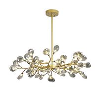 HYHDDM Lampadario Firefly Sputnik a 45 luci - Pendente a forma di ramo con LED dorati - Altezza regolabile con paralumi in vetro opaco for camera da letto(Smoke-grey Lampshade,45 light)