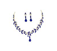 HYHJYMG 1Set Fashion Wide Jewelry Set Collana di Strass Blu e orecchino Set per Donne per Matrimoni e Occasioni Speciali Eleganti Accessori da Sposa Women Women Gioielli